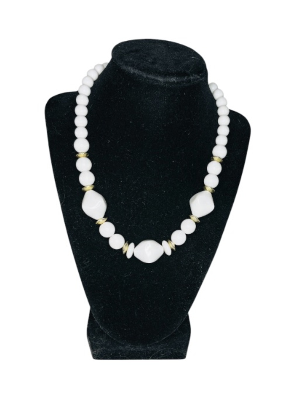 Vintage White Beaded Necklace with Gold Accent Spacers - Picture 1 of 4